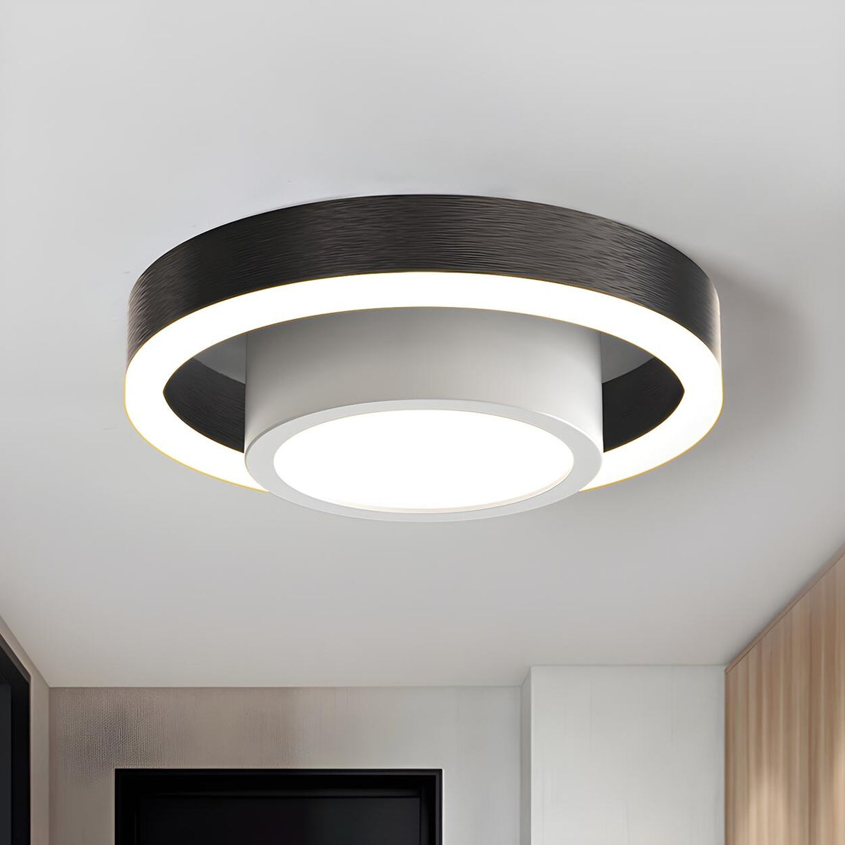 Hallway Black Dual Hoop LED Flush Mount Ceiling Light Image - 1