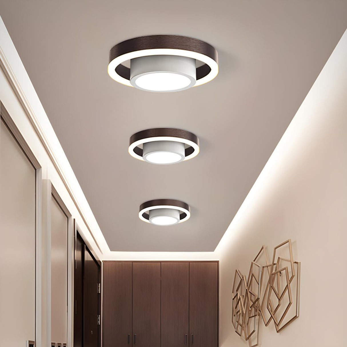 Hallway Black Dual Hoop LED Flush Mount Ceiling Light Image - 10