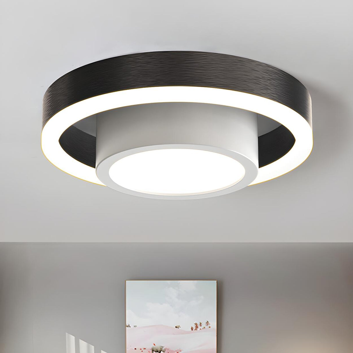 Hallway Black Dual Hoop LED Flush Mount Ceiling Light Image - 2