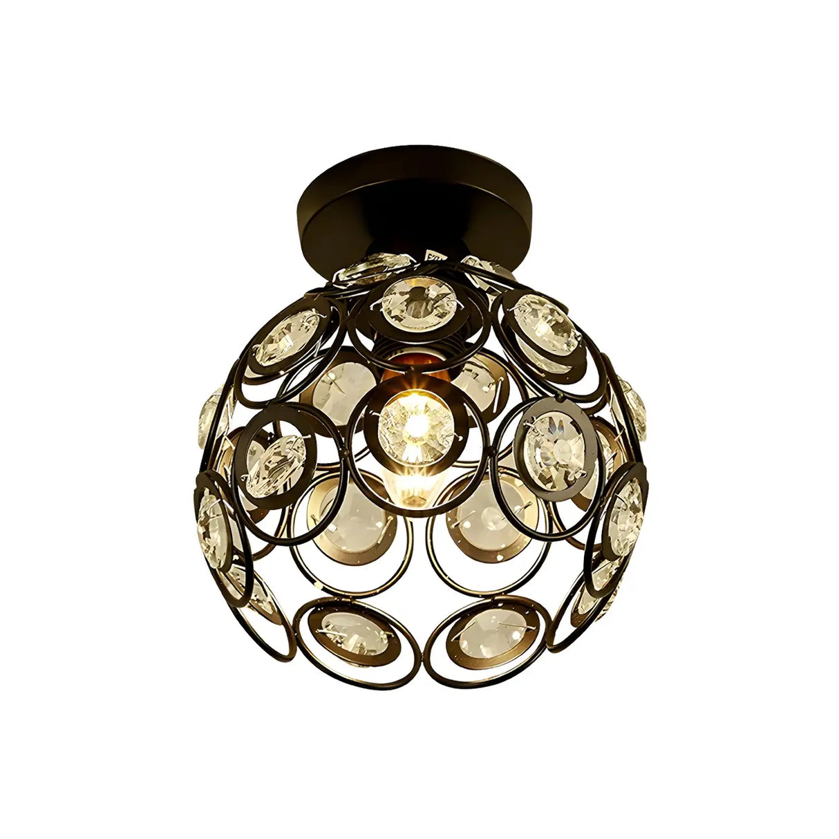 Hallway Black Iron Globe Flush Mount Ceiling Light Image - 10