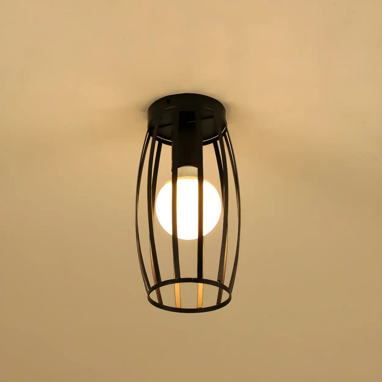 Hallway Black Iron Globe Flush Mount Ceiling Light Image - 11