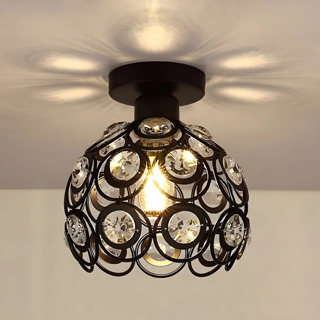 Hallway Black Iron Globe Flush Mount Ceiling Light Image - 13