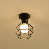 Hallway Black Iron Globe Flush Mount Ceiling Light Image - 14