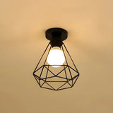 Hallway Black Iron Globe Flush Mount Ceiling Light Image - 17