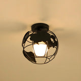 Hallway Black Iron Globe Flush Mount Ceiling Light Image - 18