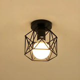 Hallway Black Iron Globe Flush Mount Ceiling Light Image - 19