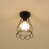 Hallway Black Iron Globe Flush Mount Ceiling Light Image - 21