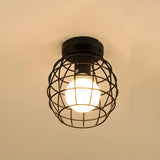 Hallway Black Iron Globe Flush Mount Ceiling Light Image - 22