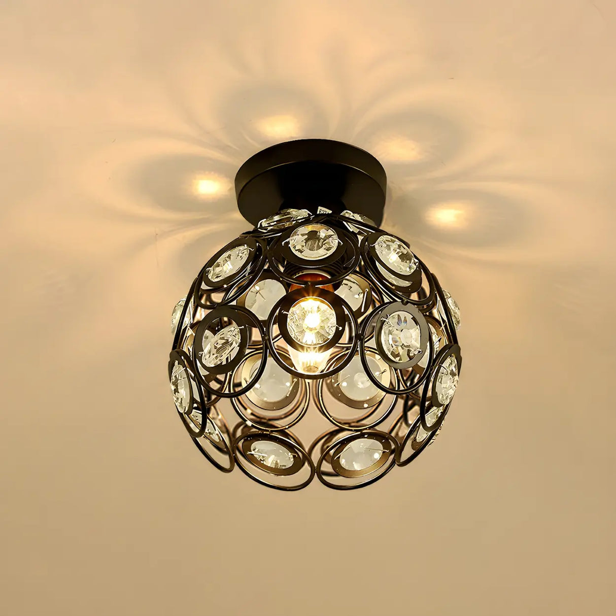 Hallway Black Iron Globe Flush Mount Ceiling Light Image - 23