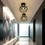 Hallway Black Iron Globe Flush Mount Ceiling Light Image - 3