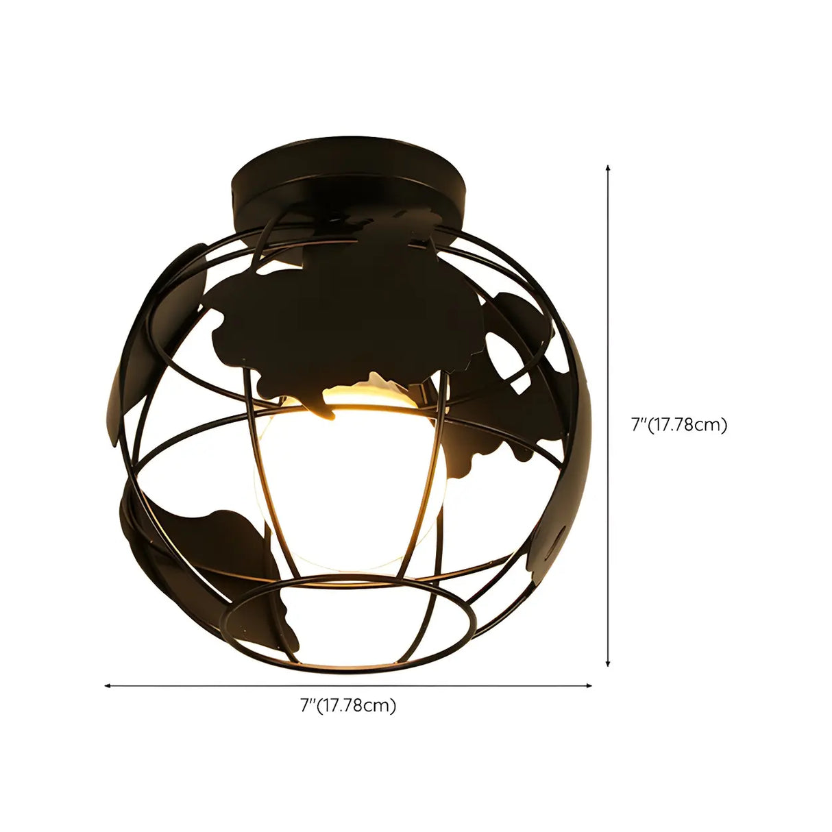 Hallway Black Iron Globe Flush Mount Ceiling Light Image - 34