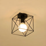 Hallway Black Iron Globe Flush Mount Ceiling Light Image - 4