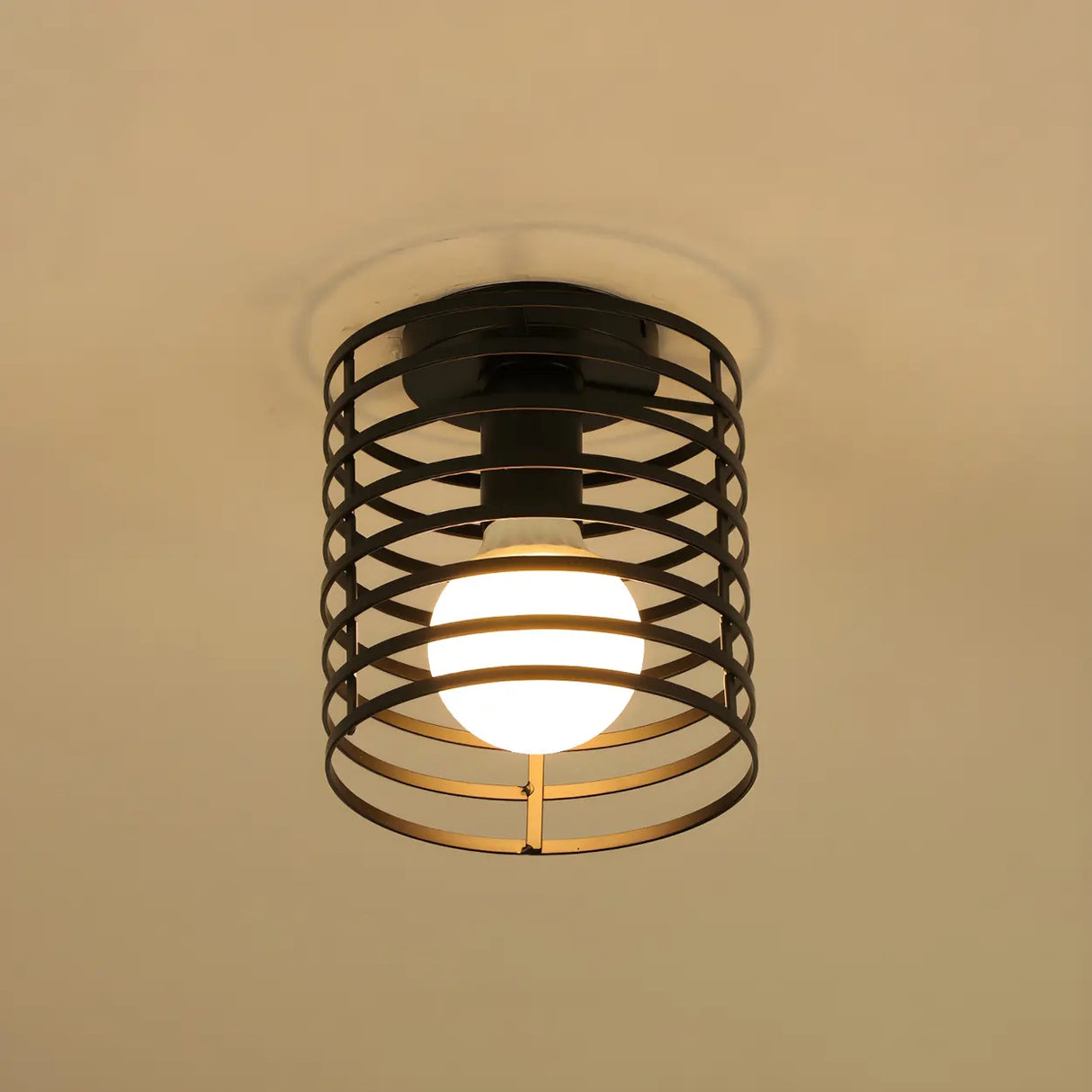 Hallway Black Iron Globe Flush Mount Ceiling Light Image - 5