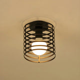 Hallway Black Iron Globe Flush Mount Ceiling Light Image - 5