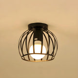 Hallway Black Iron Globe Flush Mount Ceiling Light Image - 7