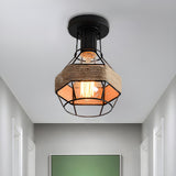 Hallway Black Metal Diamond Rope Semi-Flush Mount Light Image - 10