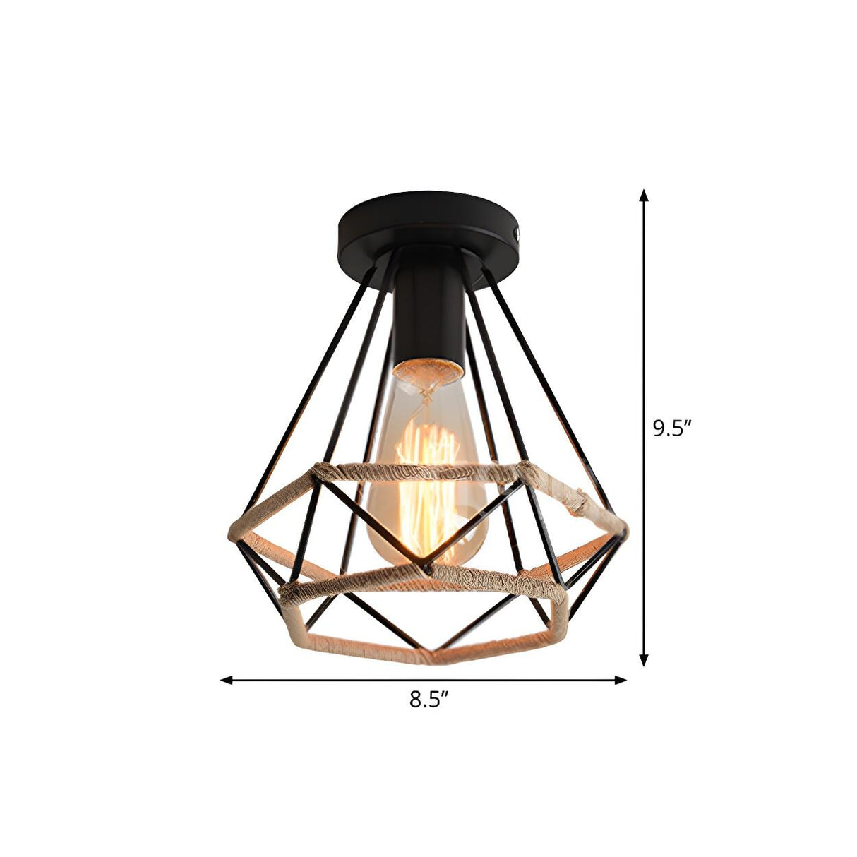 Hallway Black Metal Diamond Rope Semi-Flush Mount Light 