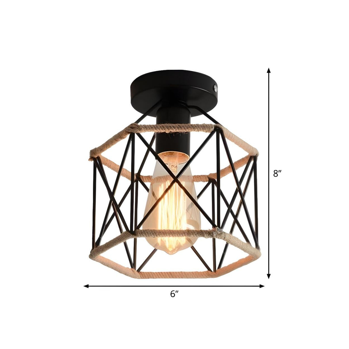 Hallway Black Metal Diamond Rope Semi-Flush Mount Light Image - 14