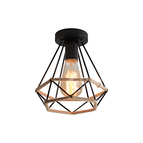 Hallway Black Metal Diamond Rope Semi-Flush Mount Light Image - 4