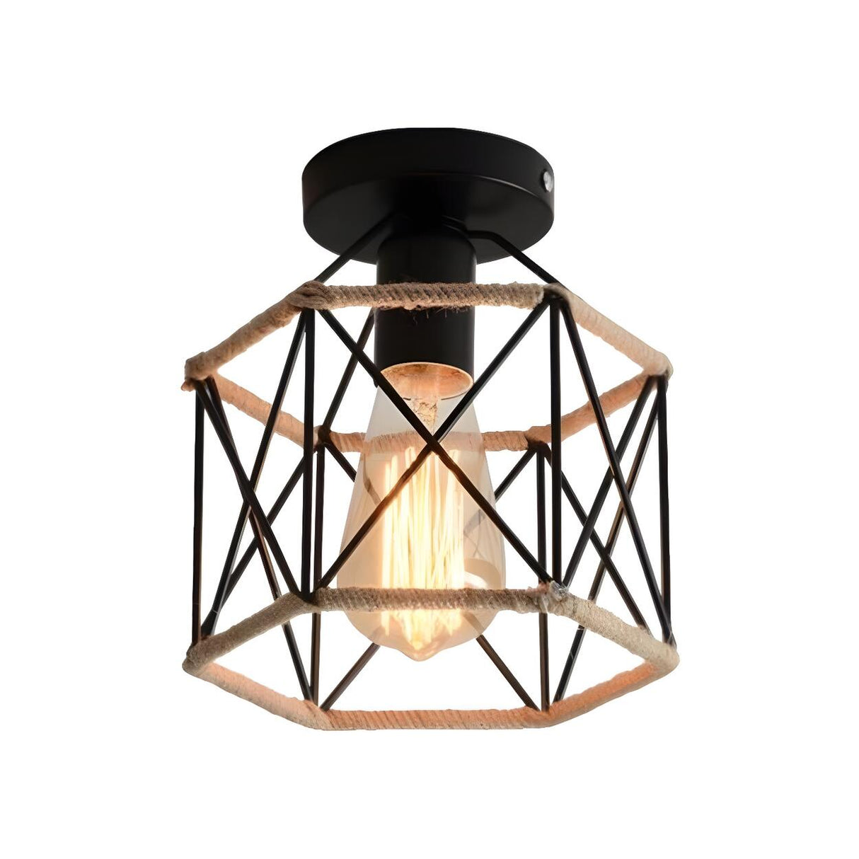 Hallway Black Metal Diamond Rope Semi-Flush Mount Light Image - 8