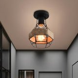 Hallway Black Metal Diamond Rope Semi-Flush Mount Light Image - 9