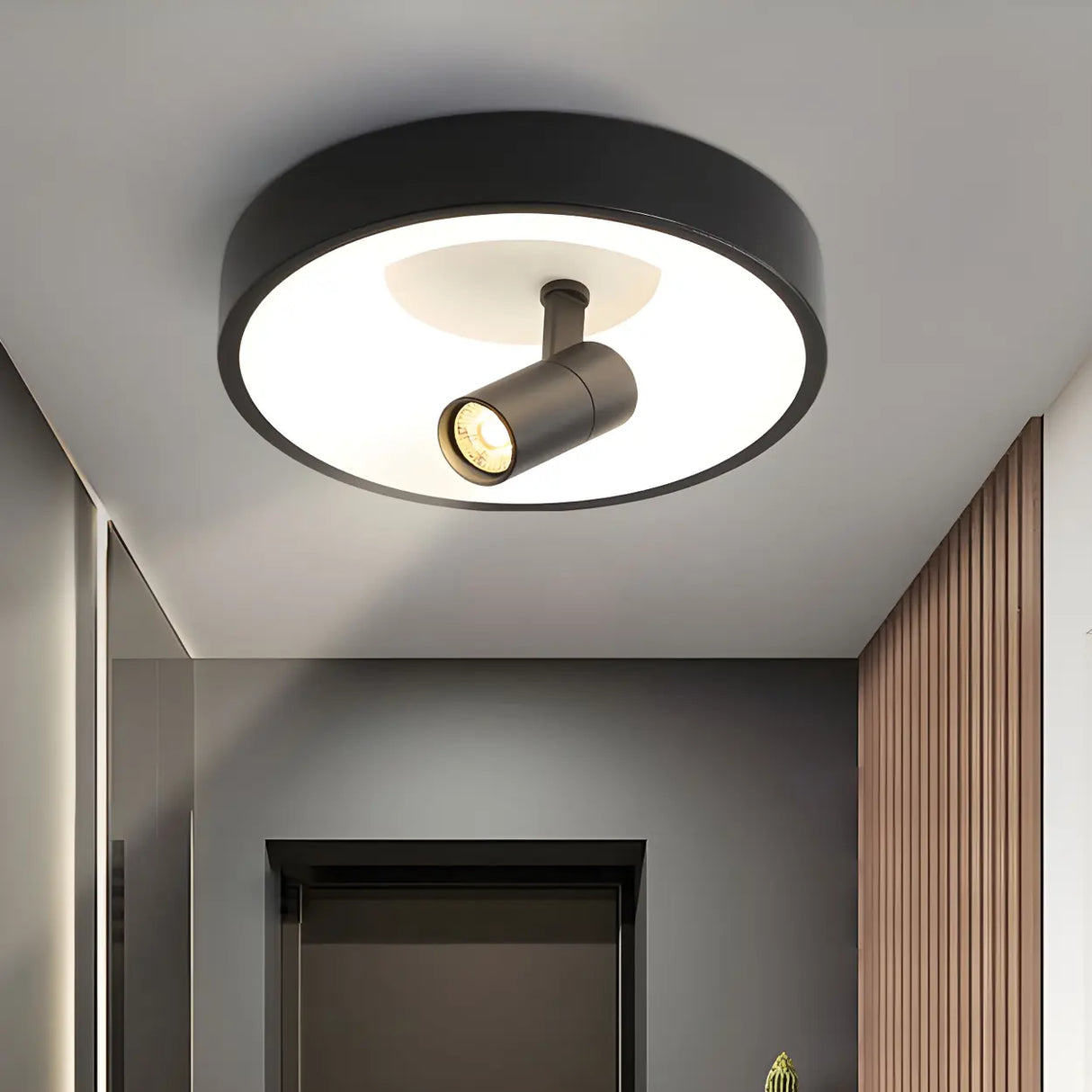 Hallway Black Round Adjustable Flush Mount Ceiling Lamp Image - 1