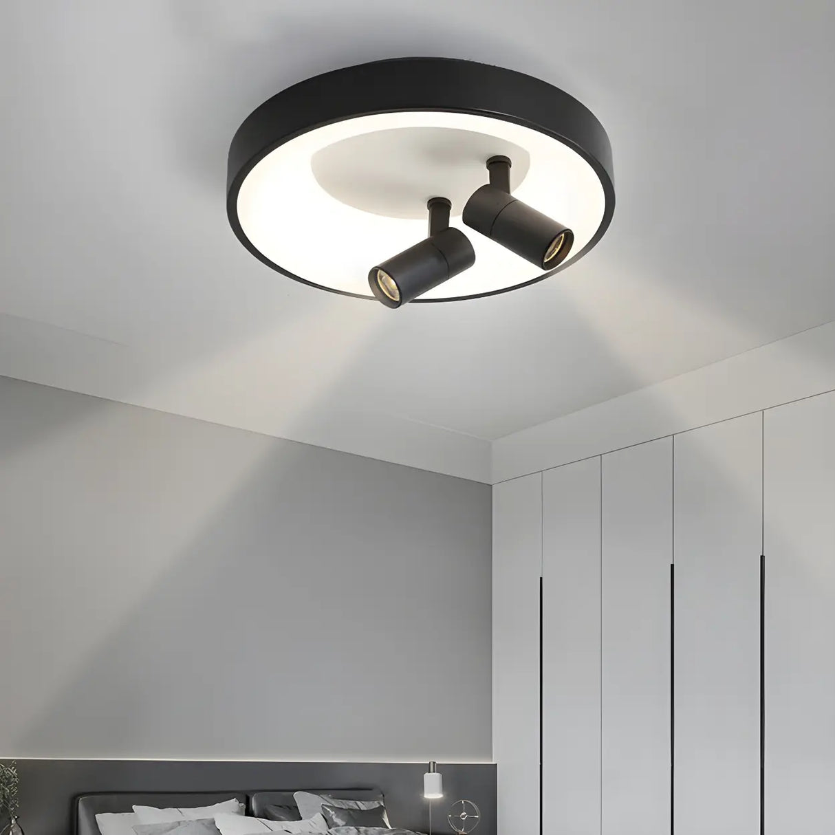 Hallway Black Round Adjustable Flush Mount Ceiling Lamp Image - 2