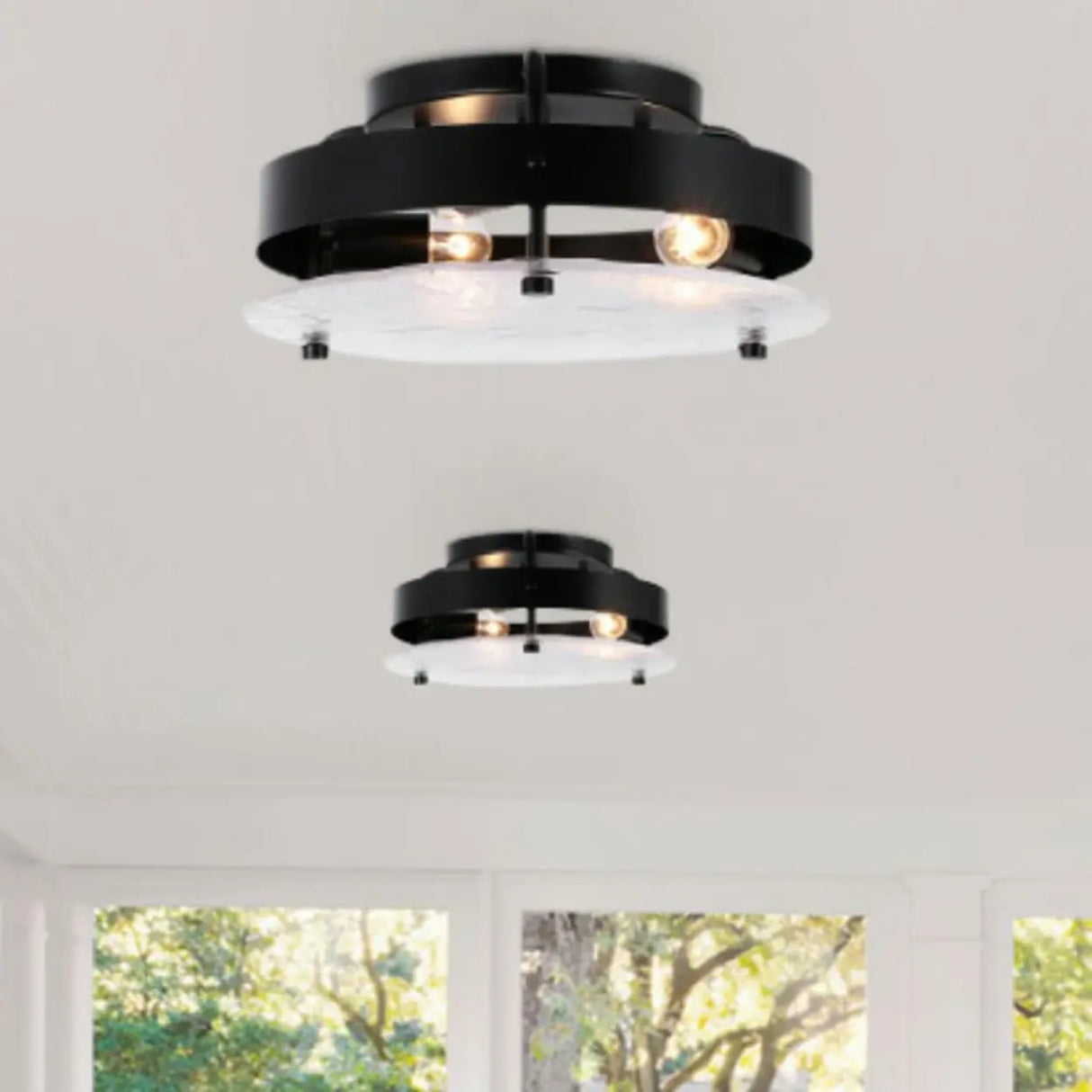 Hallway Black Round Clear Glass Semi-Flush Mount Light Image - 1