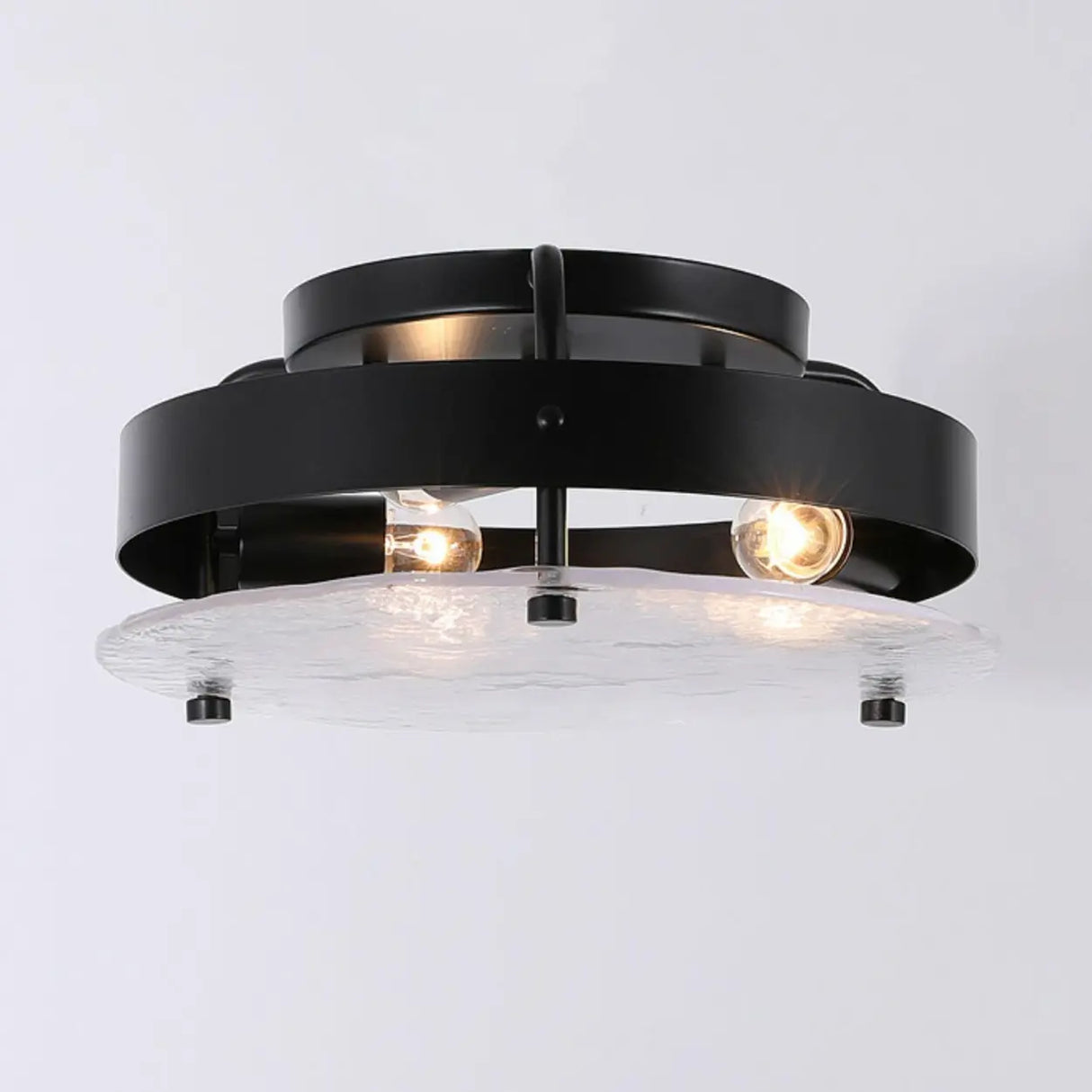 Hallway Black Round Clear Glass Semi-Flush Mount Light Image - 4