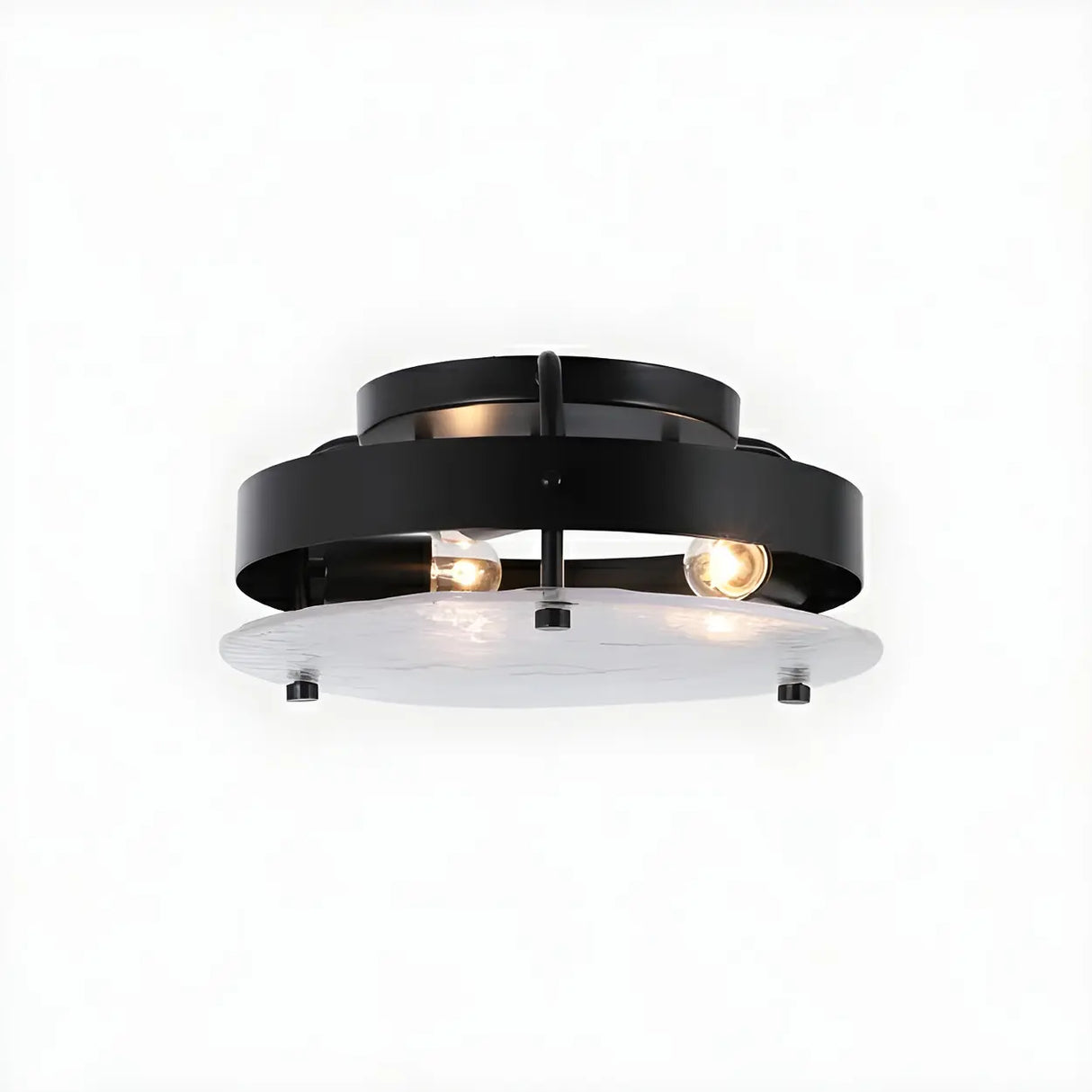 Hallway Black Round Clear Glass Semi-Flush Mount Light Image - 6