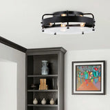 Hallway Black Round Clear Glass Semi-Flush Mount Light Image - 9