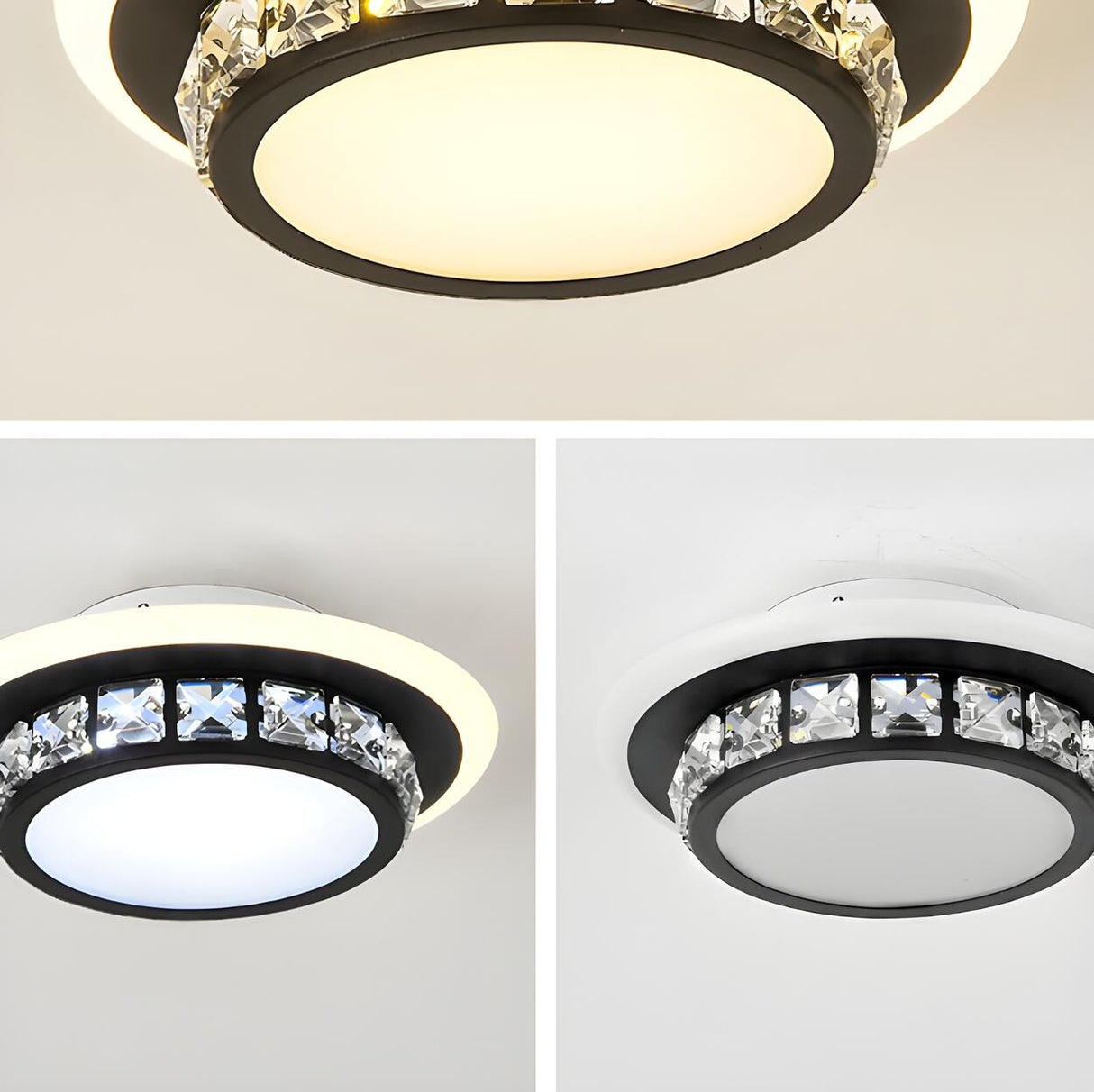 Hallway Black Round Crystal Flush Mount Ceiling Light Image - 15