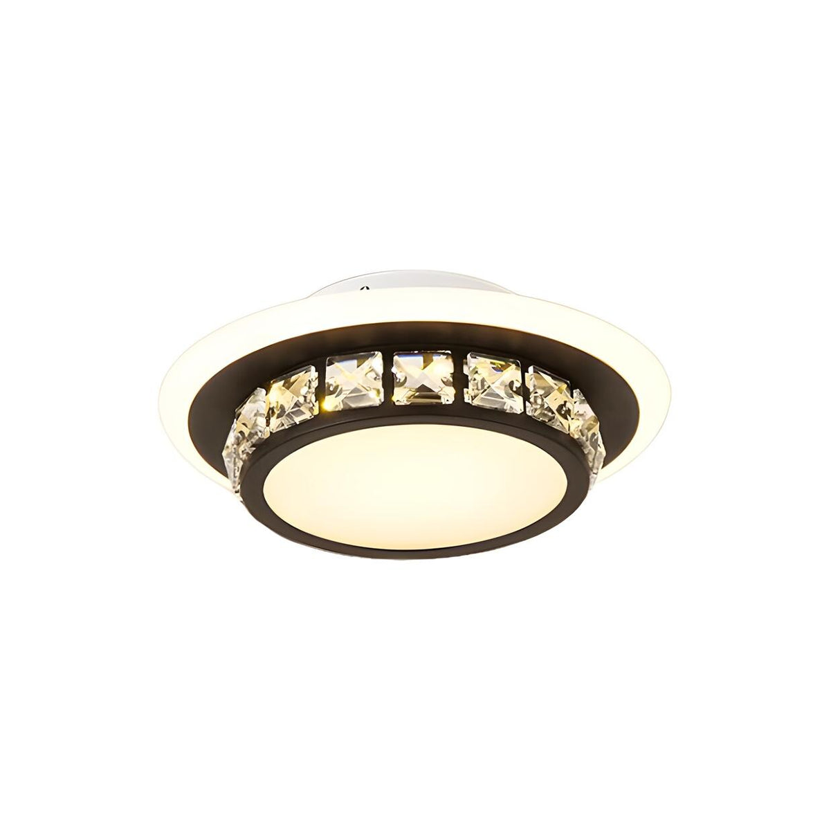 Hallway Black Round Crystal Flush Mount Ceiling Light Image - 5