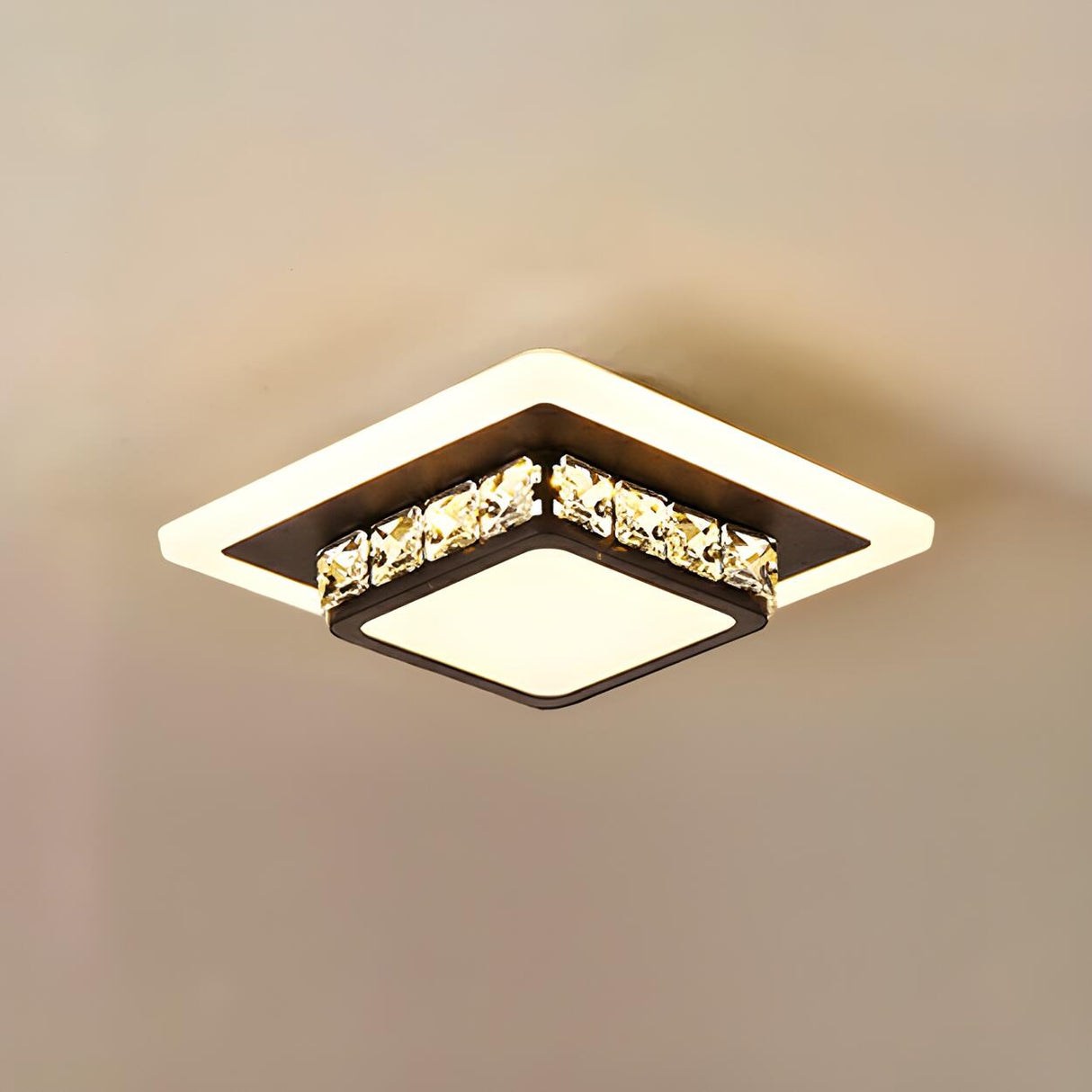 Hallway Black Round Crystal Flush Mount Ceiling Light Image - 7