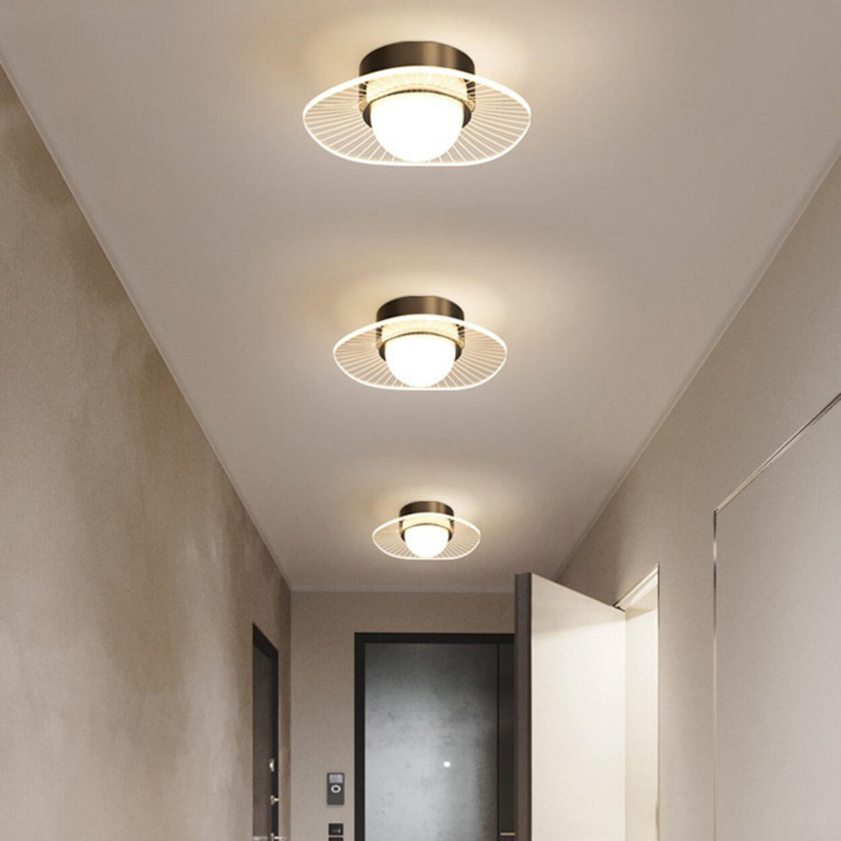 Hallway Black Round LED Semi-Flush Mount Ceiling Light Image - 1