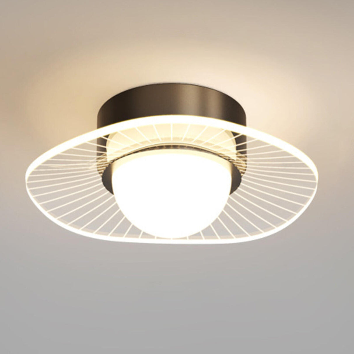 Hallway Black Round LED Semi-Flush Mount Ceiling Light Image - 2