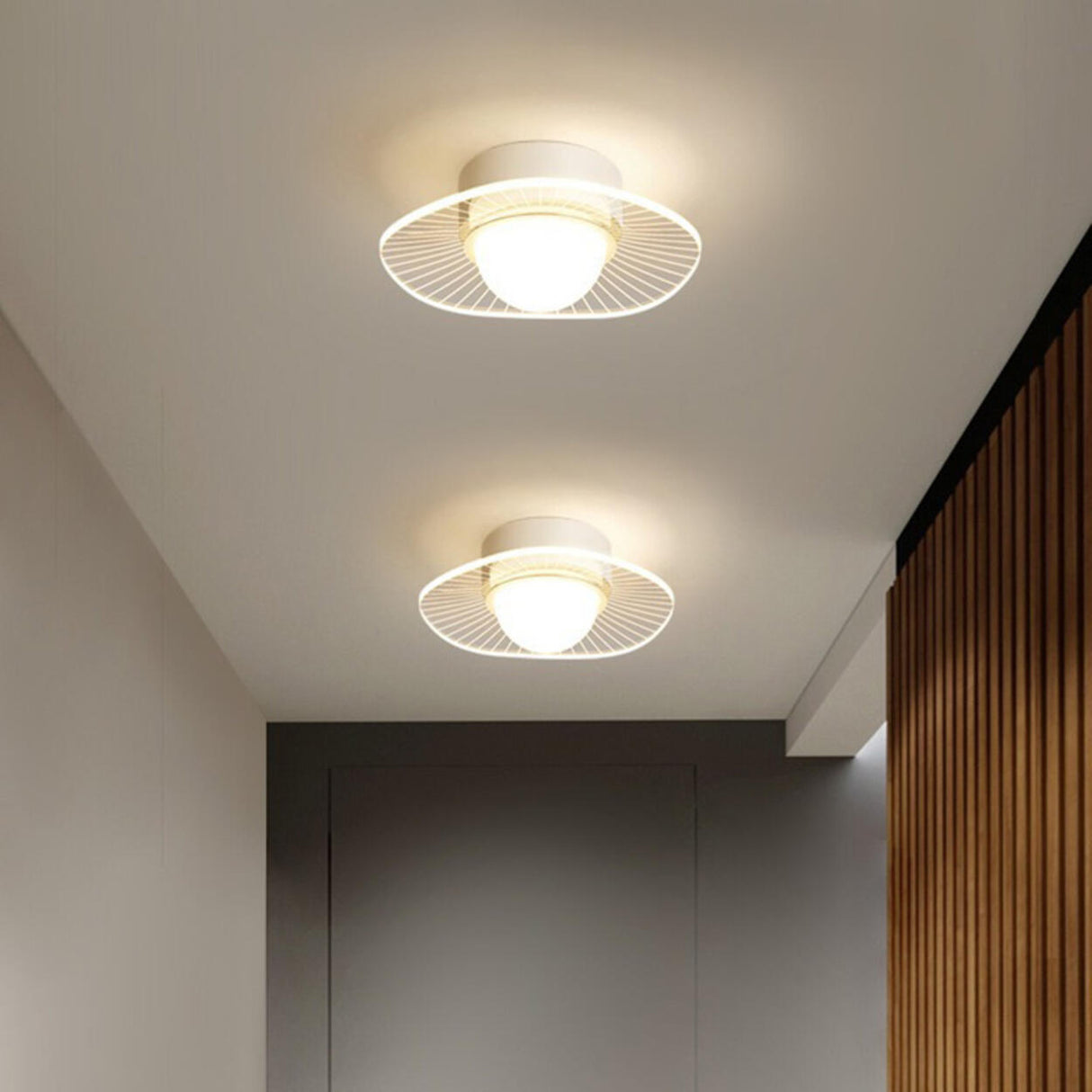 Hallway Black Round LED Semi-Flush Mount Ceiling Light Image - 4