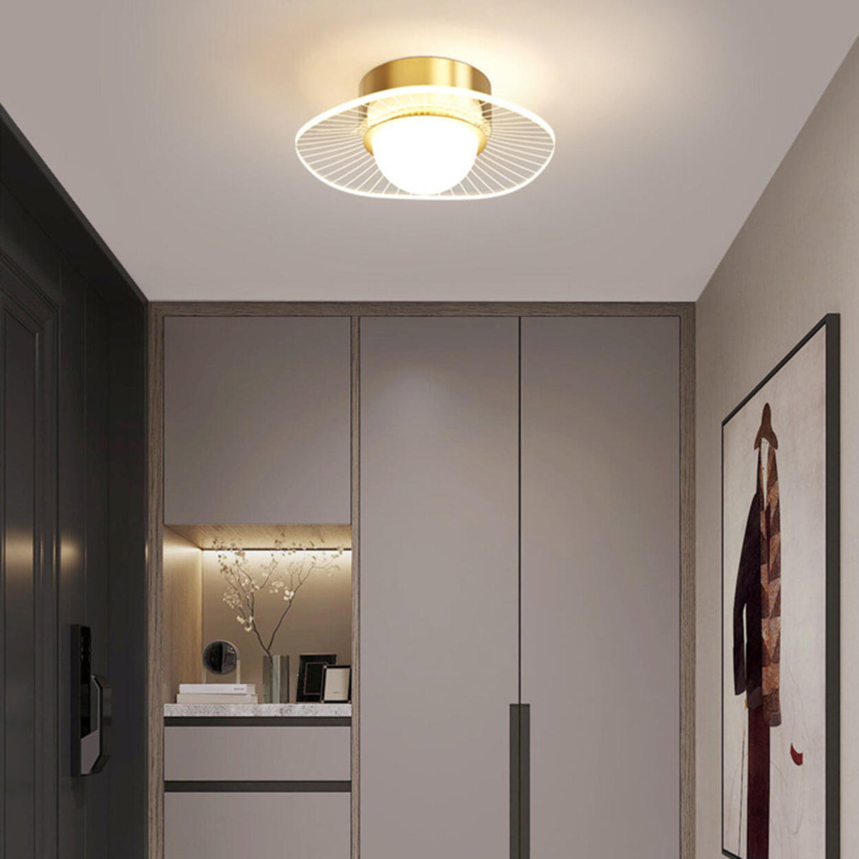 Hallway Black Round LED Semi-Flush Mount Ceiling Light Image - 6