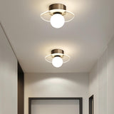 Hallway Black Round LED Semi-Flush Mount Ceiling Light Image - 8