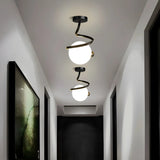 Hallway Black Spiral Glass Globe Semi-Flush Mount Light Image - 1