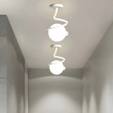 Hallway Black Spiral Glass Globe Semi-Flush Mount Light Image - 7