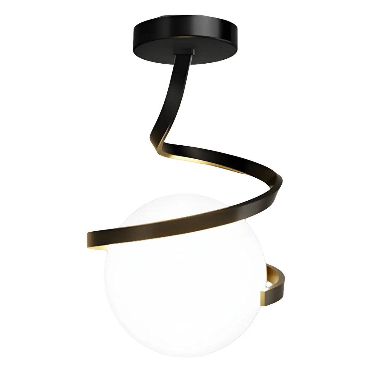 Hallway Black Spiral Glass Globe Semi-Flush Mount Light Image - 8