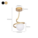 Hallway Black Spiral Globe Semi-Flush Mount Light #size