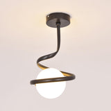 Hallway Black Spiral Globe Semi-Flush Mount Light Image - 8