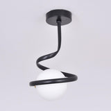 Hallway Black Spiral Globe Semi-Flush Mount Light Image - 9