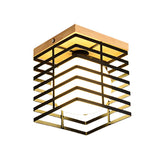 Hallway Black Square Cage Flush Mount Ceiling Light Image - 4