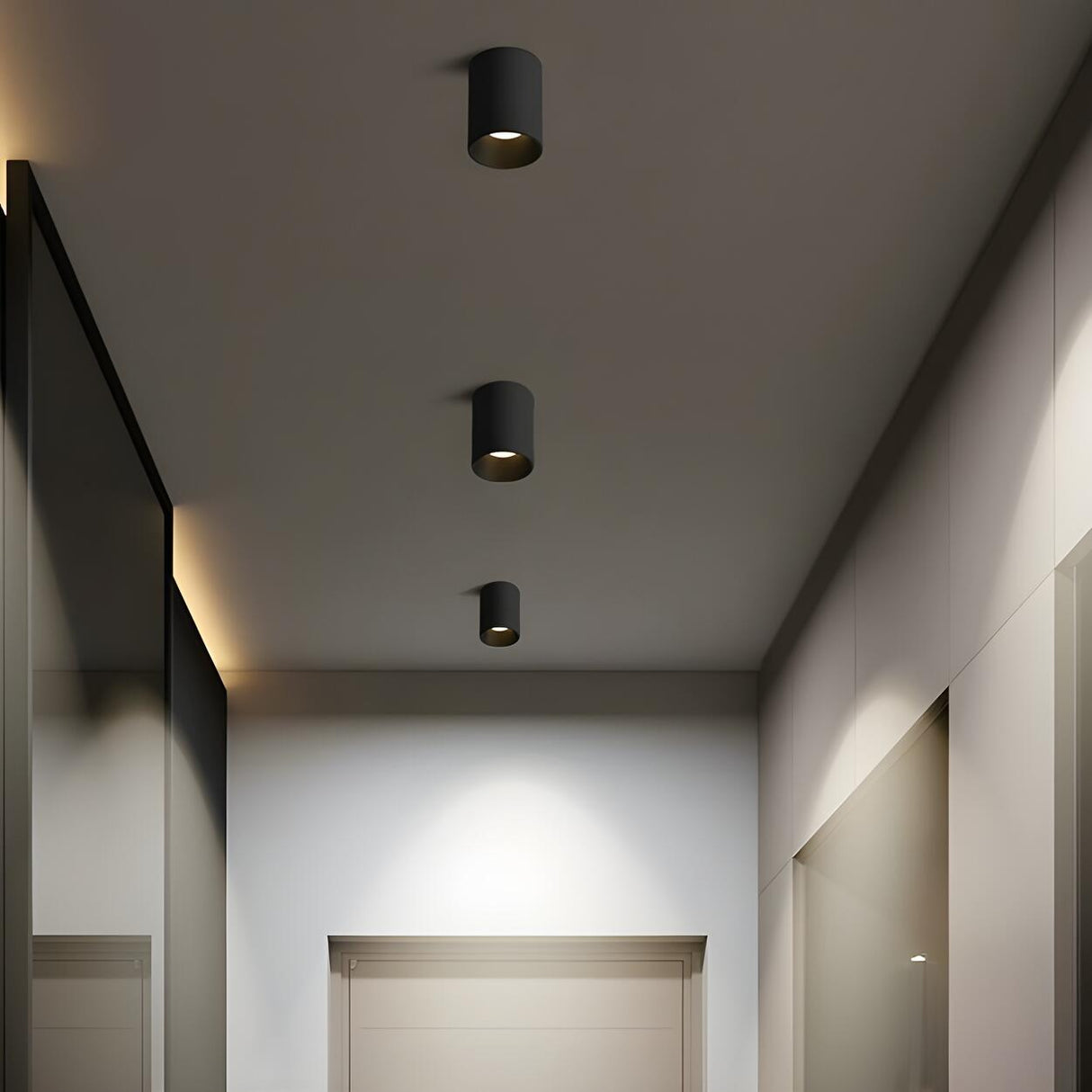 Hallway Black-White Cylinder LED Flush Mount Light Image - 5