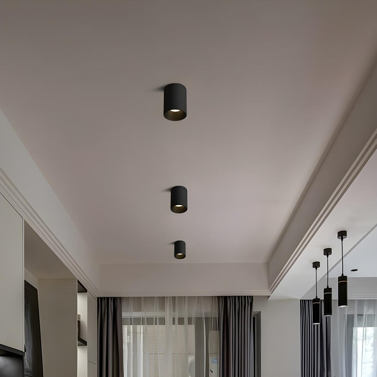 Hallway Black-White Cylinder LED Flush Mount Light Image - 7