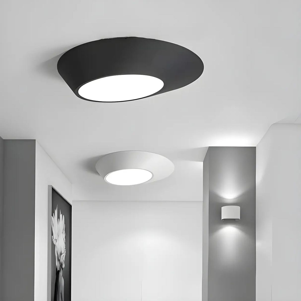 Hallway Black White Geometric Section Flush Mount Light Image - 1