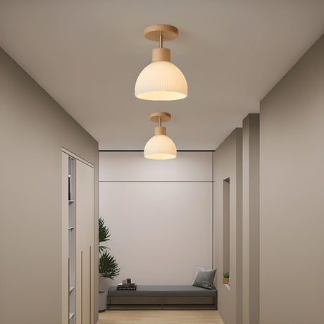 Hallway Bowl Wood Semi-Flush Mount Ceiling Light Image - 1